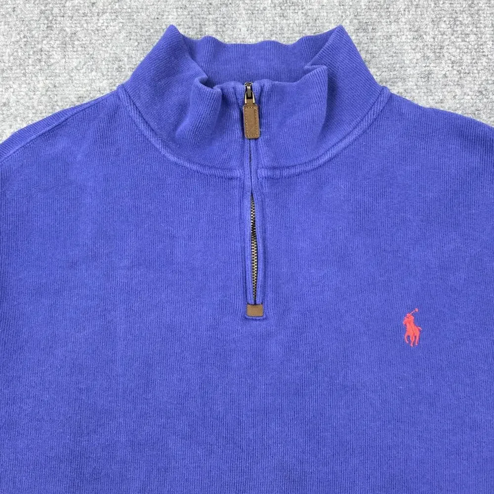 Polo Ralph Lauren Sweater Mens XXL Blue 1/4 Zip Pullover Red Pony Knit Preppy - Picture 11 of 16